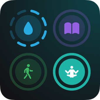 Small widget with four habit rings: Hydration, Reading, Walking, and Meditation already done