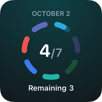 Small widget for October 2: a ring of habit colours at 4 of 7, 3 remaining